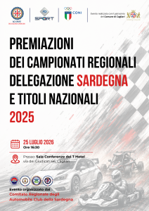 Il 25 luglio a Cagliari le premiazioni dei titoli regionali e Coppe e Trofei di Zona ACI 2025